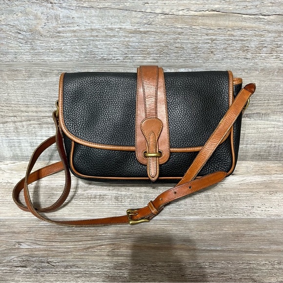 Dooney & Bourke Handbags - DOONEY & BOURKE Vintage Equestrian Leather Crossbody Purse Bag Black Tan